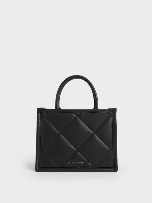 Celia Quilted Tote Bag, Black, hi-res