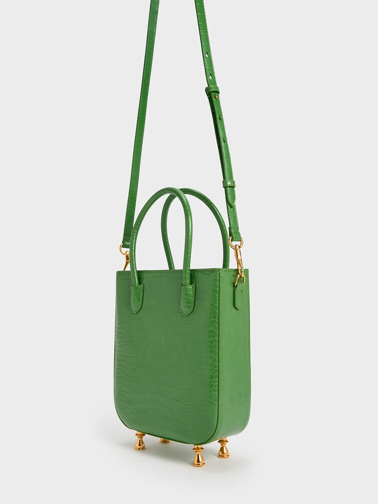 Meriah Croc-Embossed Tote Bag, Green, hi-res