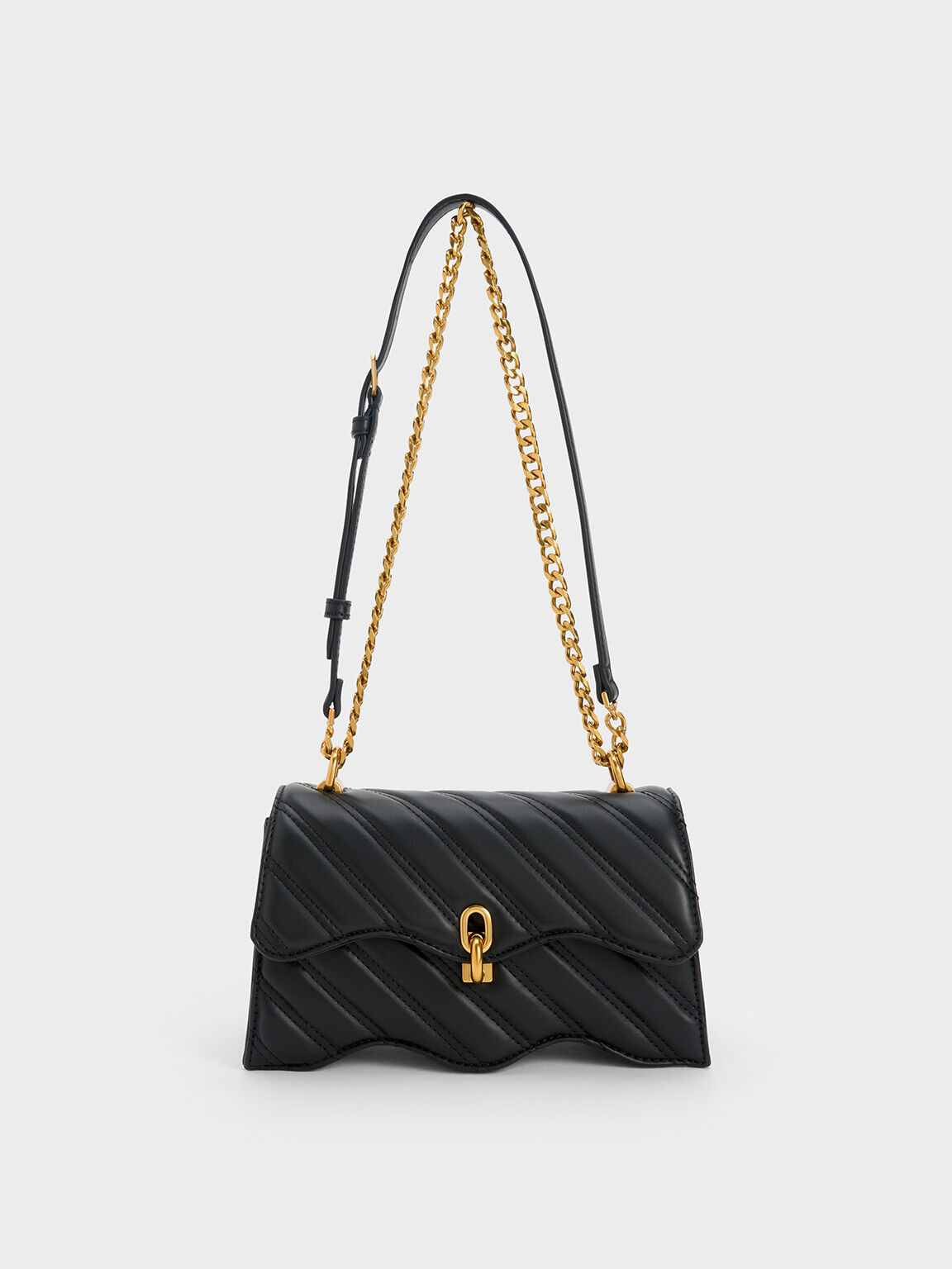 Freja Wavy Trapeze Crossbody Bag, Black, hi-res