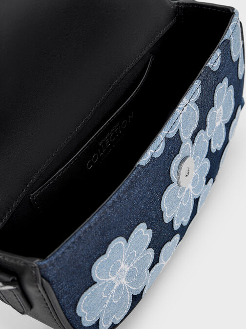 Gabine Floral Denim Shoulder Bag, Blue, hi-res