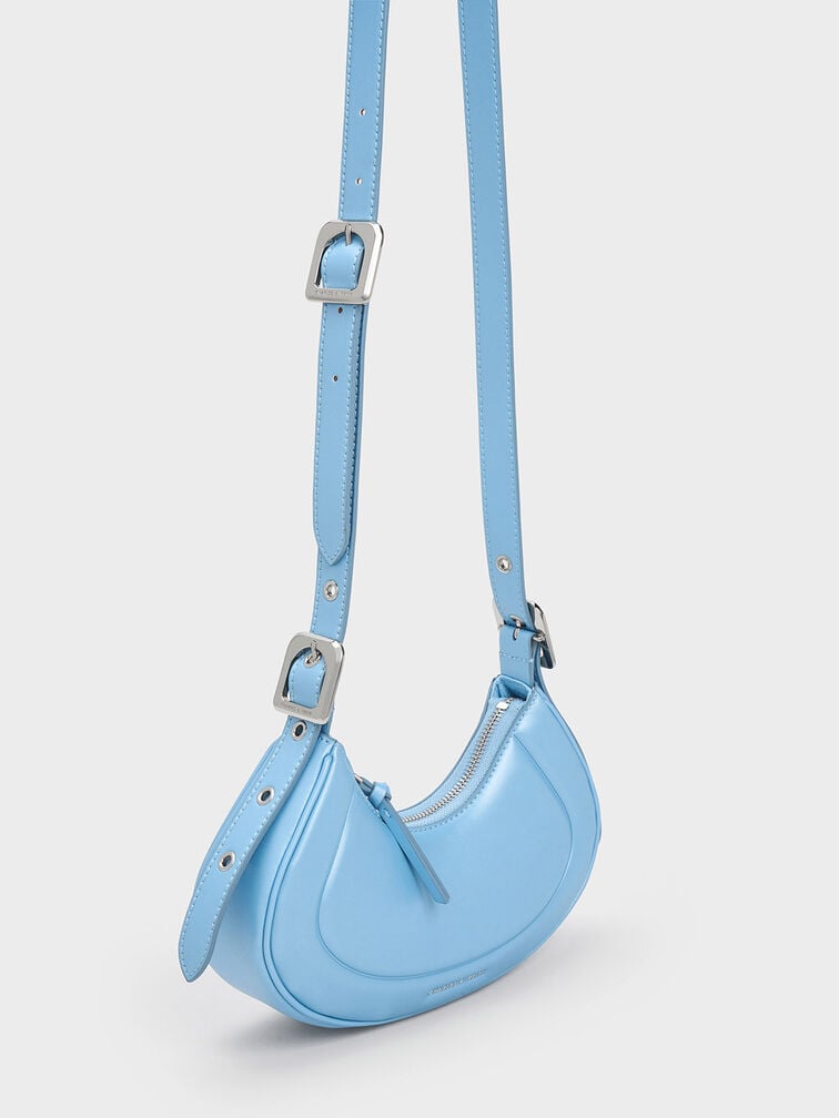 Petra Curved Shoulder Bag, Blue, hi-res