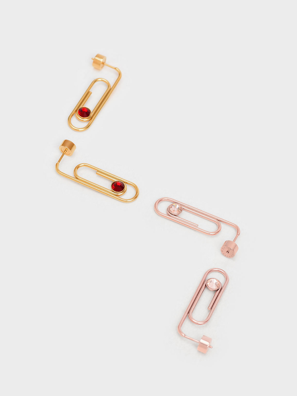 Gem-Embellished Geometric Drop Earrings, Rose Gold, hi-res