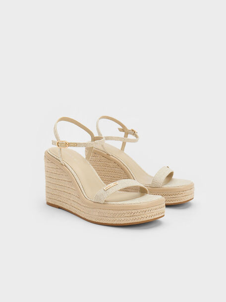 Linen Espadrille Wedges, Beige, hi-res