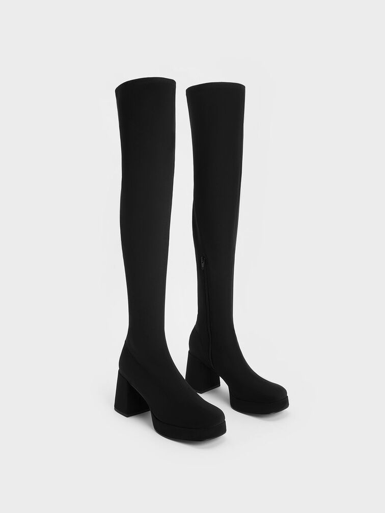 Evie Textured Platform Thigh-High Boots, Black Textured, hi-res