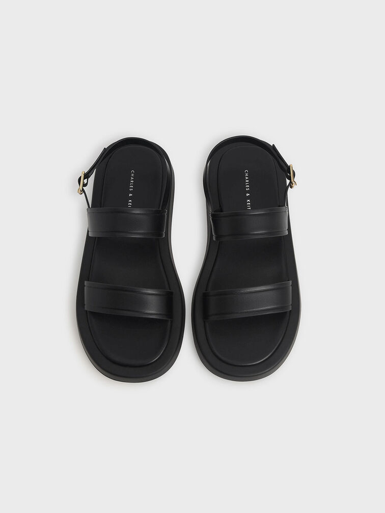 Open Toe Slingback Platform Sandals, Black, hi-res