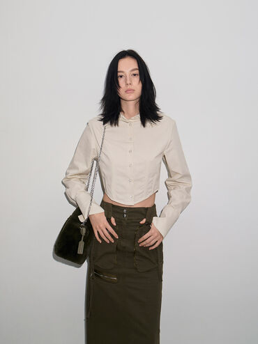 Yama Furry Chain-Handle Bag, Khaki, hi-res