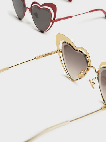 Heart-Shaped Sunglasses, Gold, hi-res