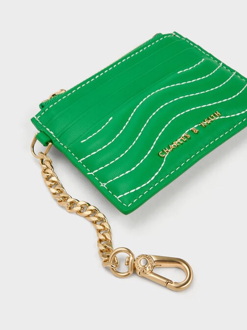 Aubrielle Stitch-Trim Zip Card Holder, Green, hi-res