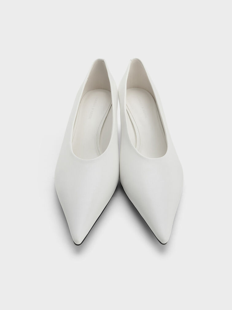 Pointed-Toe Kitten-Heel Pumps, White, hi-res