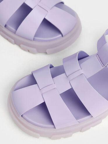 兒童漆皮編織涼鞋, 紫丁香色, hi-res