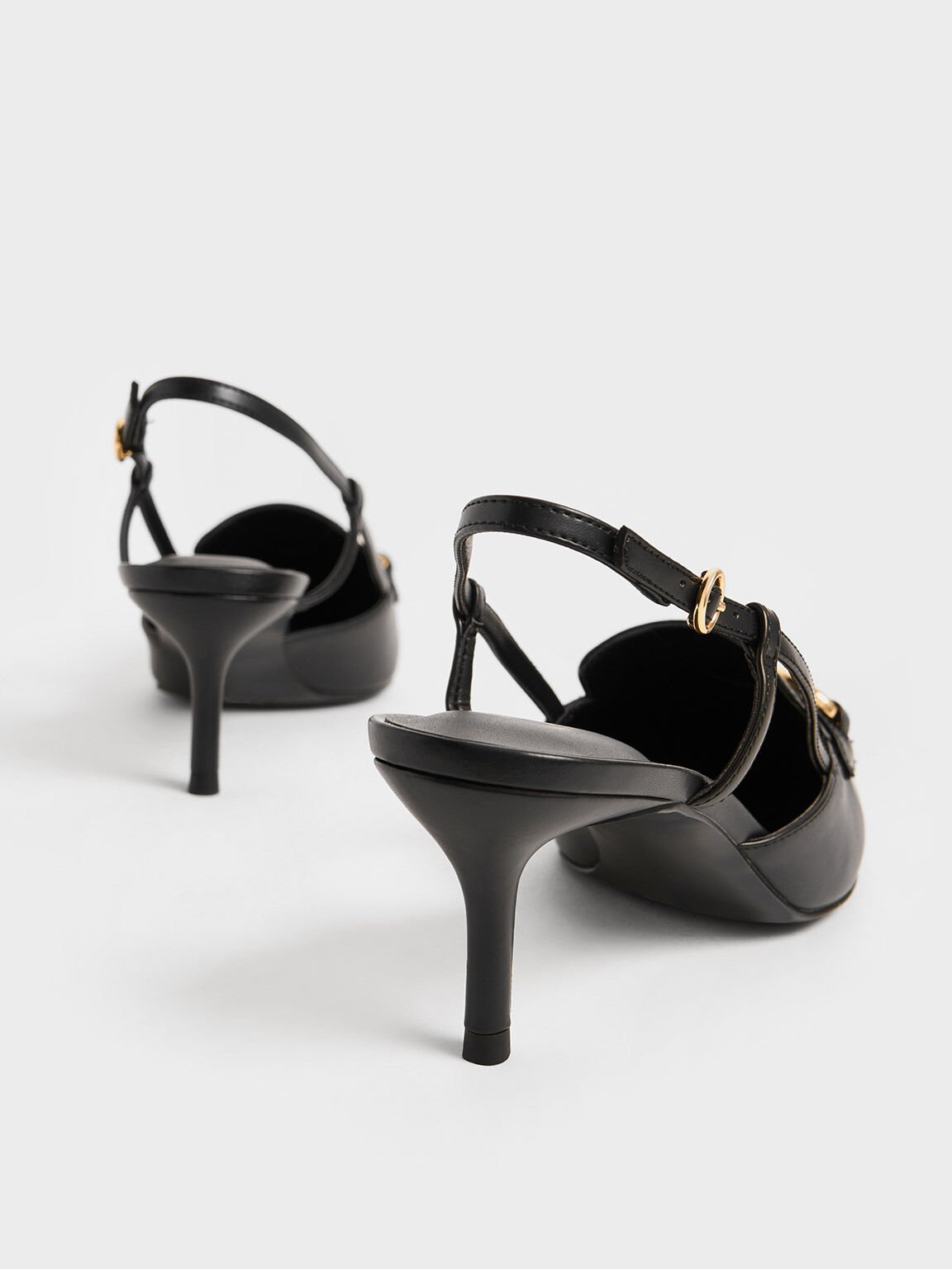 金屬環鍊尖頭鞋, 黑色, hi-res