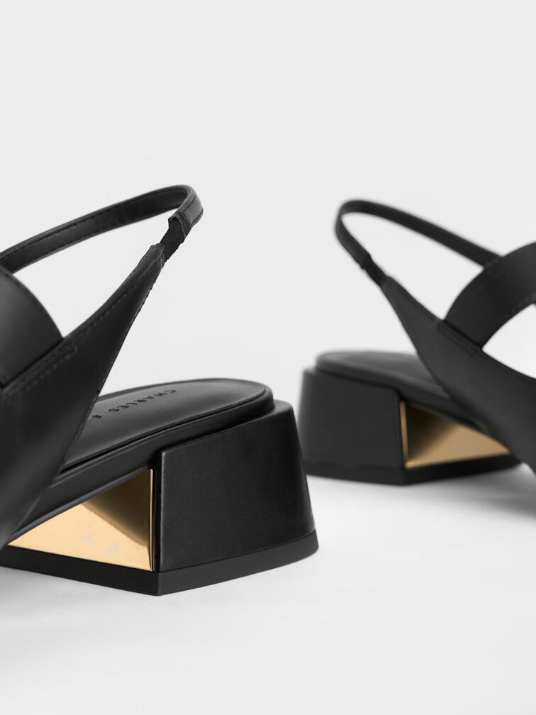 Buckle Strap Slingback Pumps, Black, hi-res