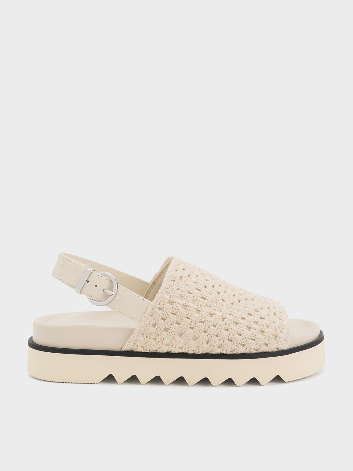 Crochet & Leather Slingback Sandals, Chalk, hi-res