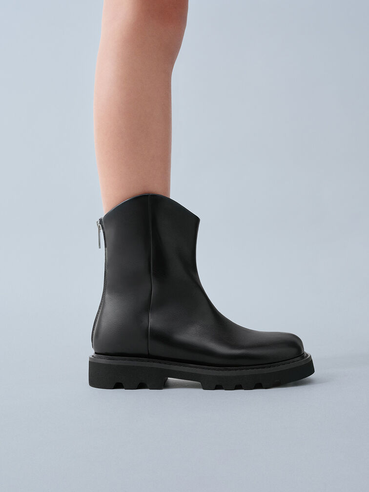 Girls' Chunky Ankle Boots, Black, hi-res