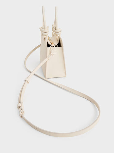 Bolso tote trapezoidal Sabine con asa anudada, Crema, hi-res