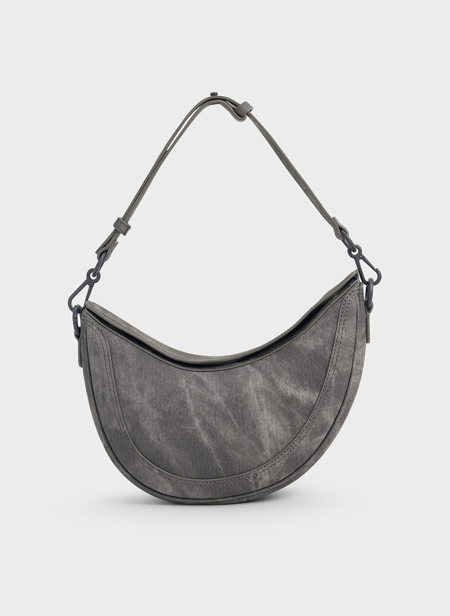 Denim Asymmetrical Saddle Bag, Dark Grey, hi-res
