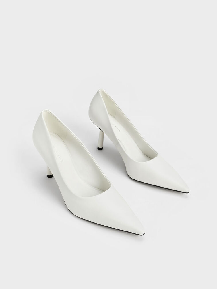 Pointed-Toe Cylindrical Heel Pumps, Chalk, hi-res