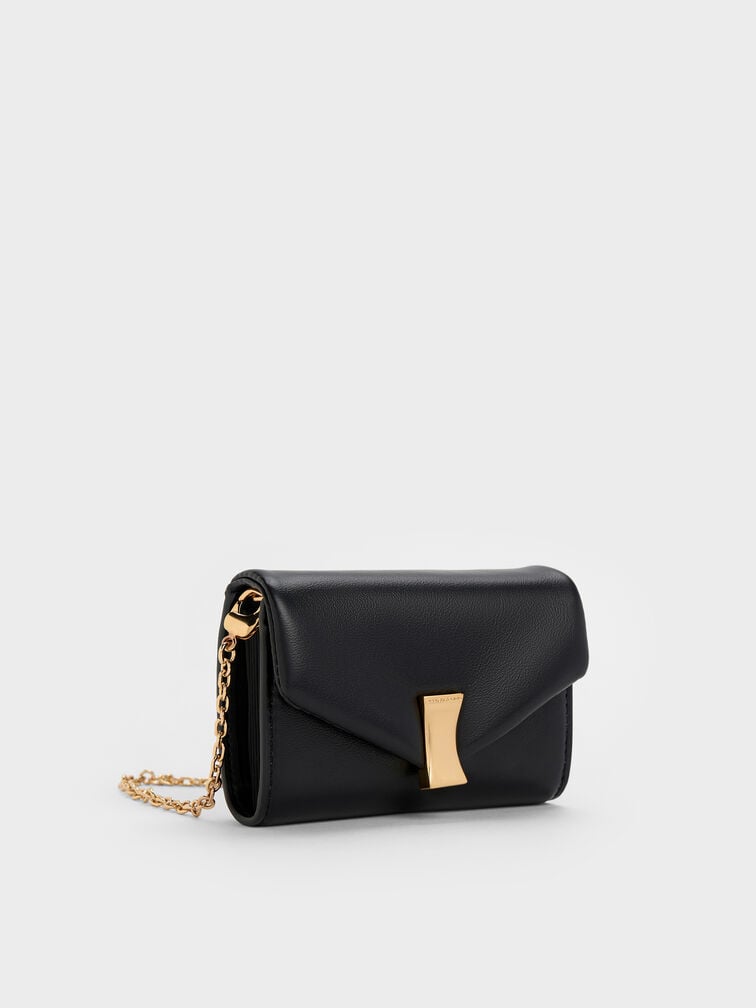 Lilibet Metallic-Accent Chain-Strap Wallet, Black, hi-res