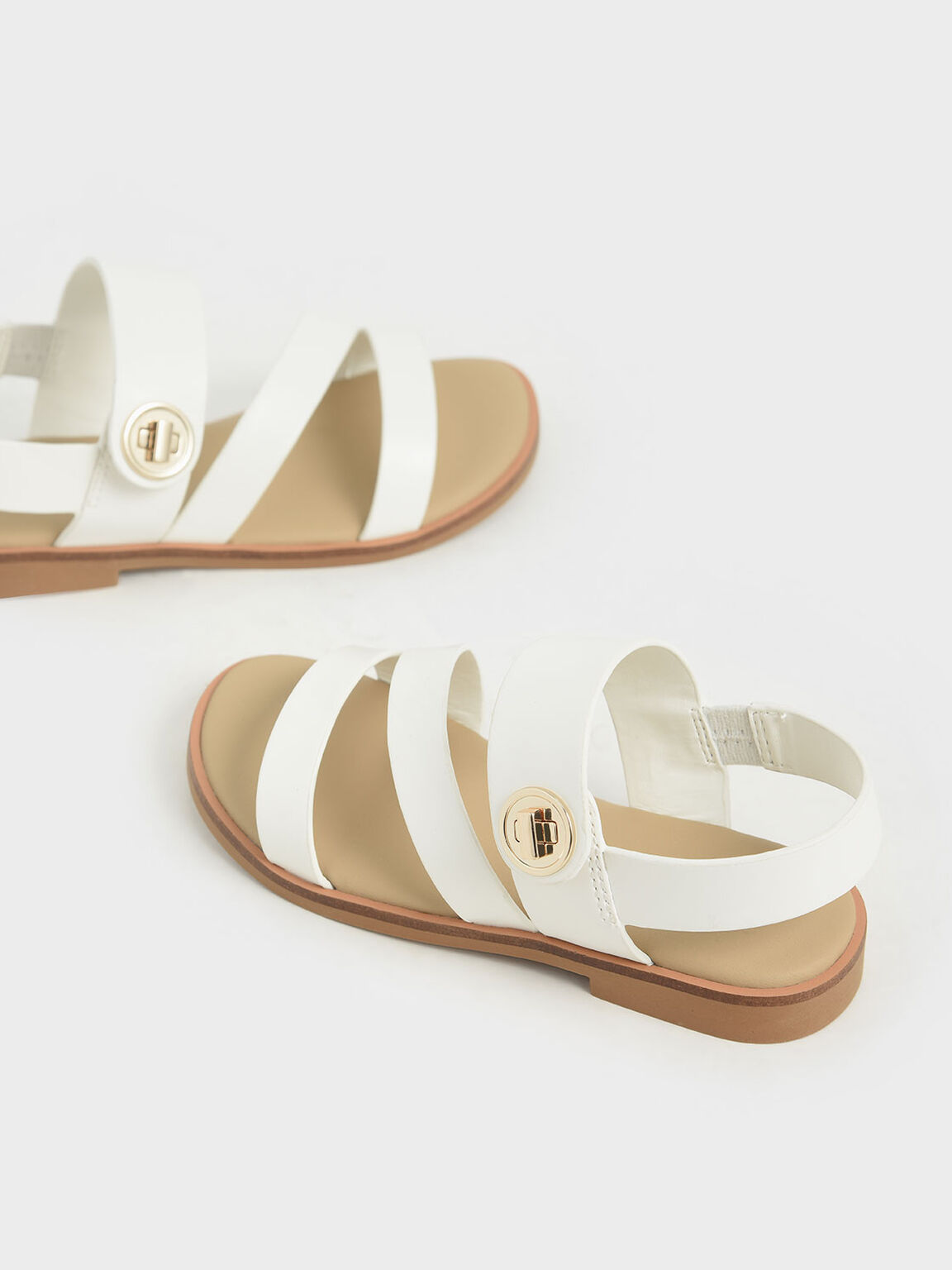 Girls' Metallic Buckle Sandals, White, hi-res