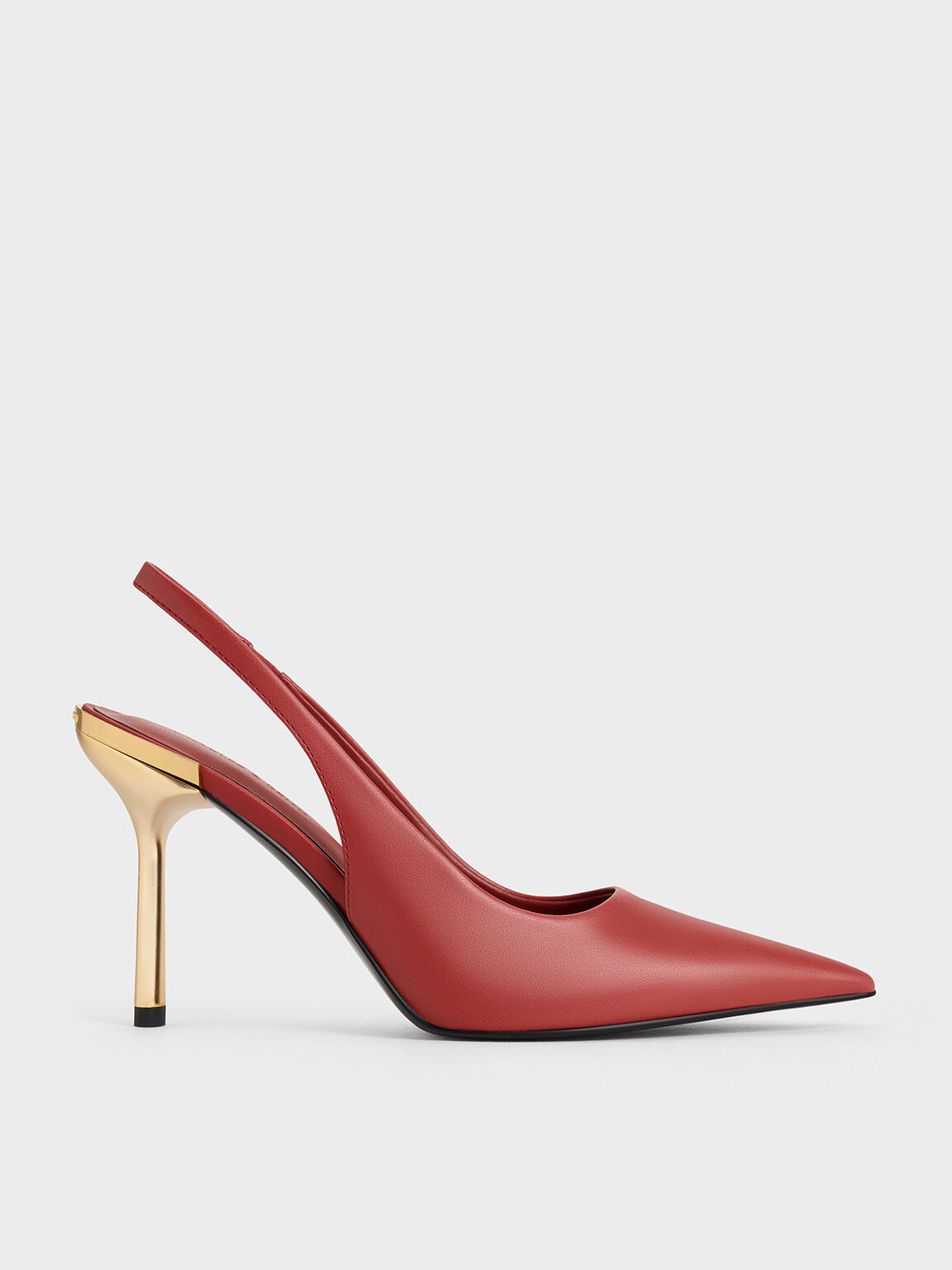 Brick Metallic Heel Pointed Toe Slingback Pumps CHARLES KEITH CA