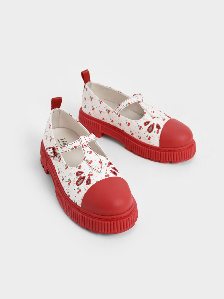 Girls' Cherry-Print Platform Mary Janes, Red, hi-res