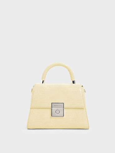 Croc-Effect Structured Sculptural Bag, Yellow, hi-res