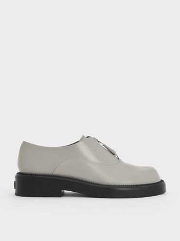 Nina Leather Zip-Up Loafers, Grey, hi-res