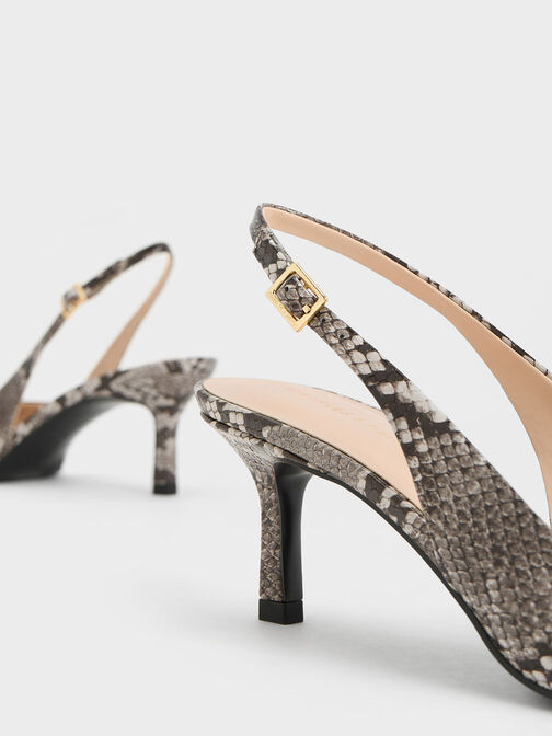 Snake-Print Metallic-Accent Slingback Pumps, Animal Print Natural, hi-res