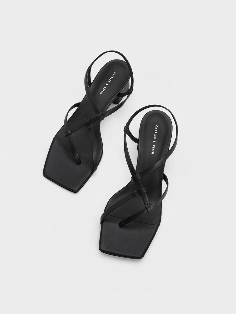 Asymmetric Interwoven Thong Sandals, Black, hi-res
