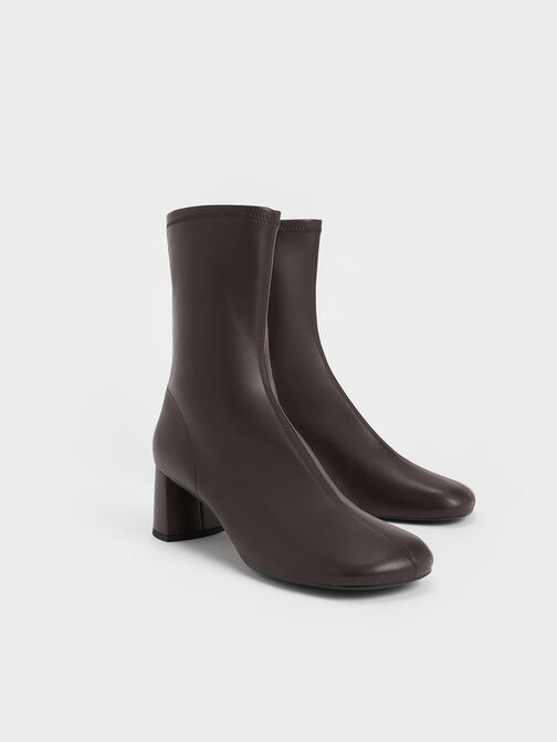 Round-Toe Zip-Up Ankle Boots, Dark Brown, hi-res