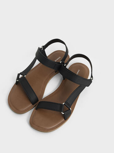 Asymmetric Strap Sandals, Black, hi-res