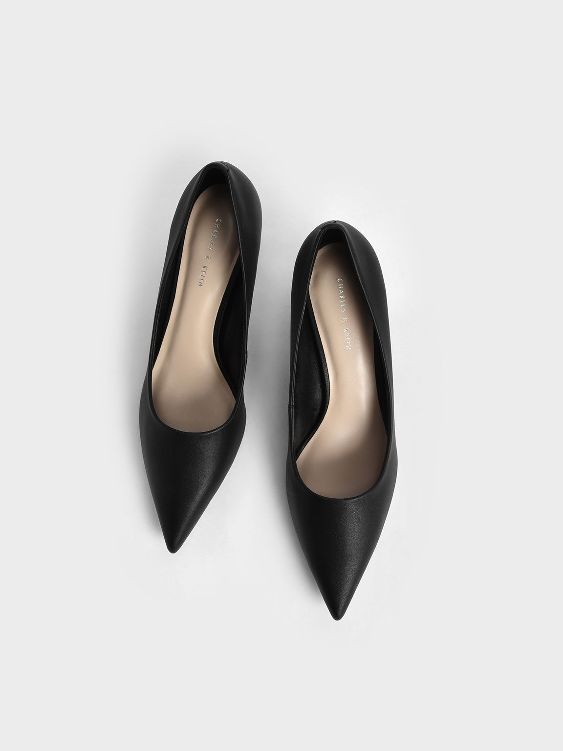Black Cone Heel Pointed-Toe Pumps - CHARLES & KEITH PA