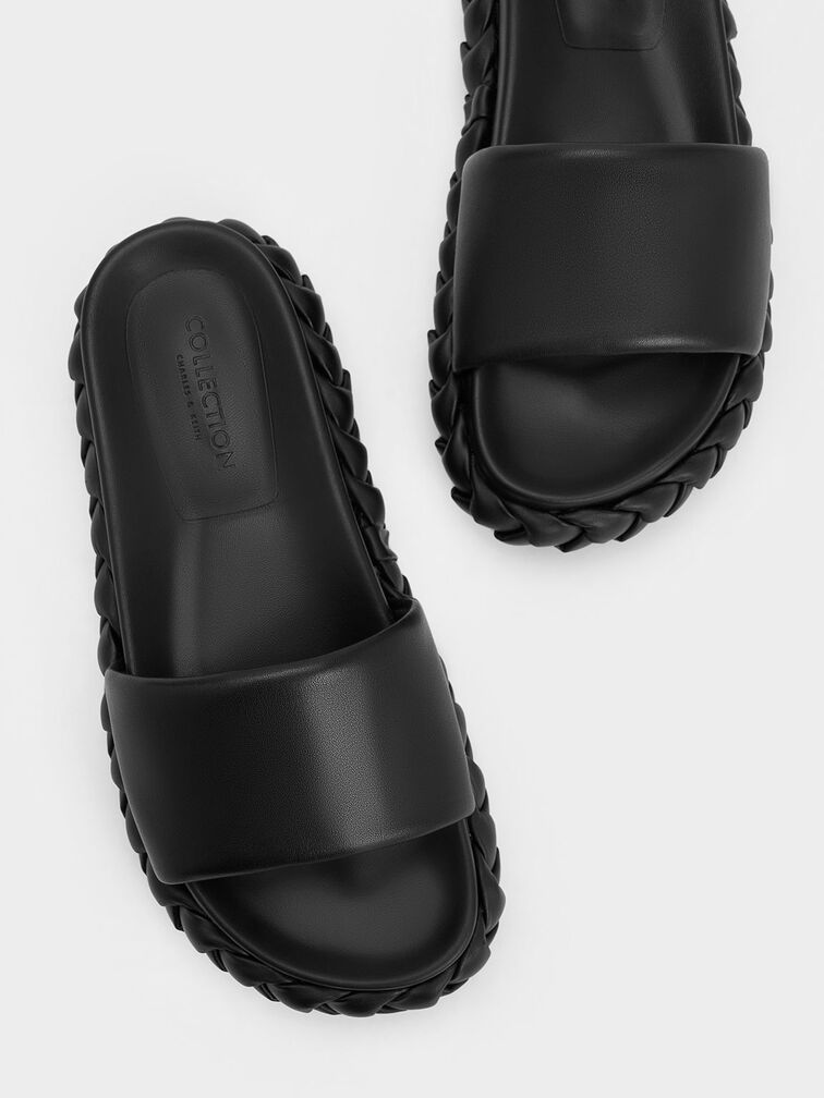 Tali Leather Braided Slides, Black, hi-res