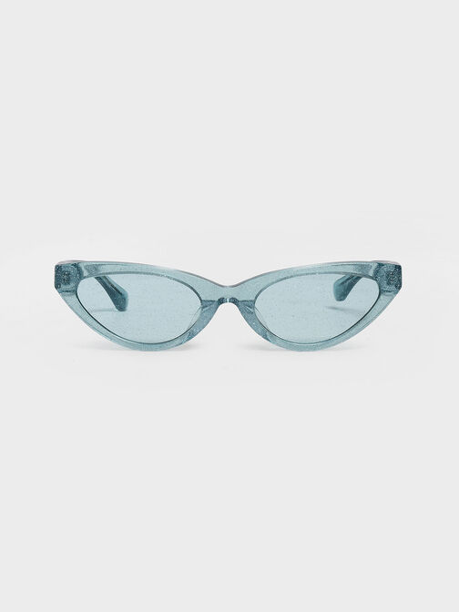 Acetate Oval Frame Sunglasses, Teal, hi-res
