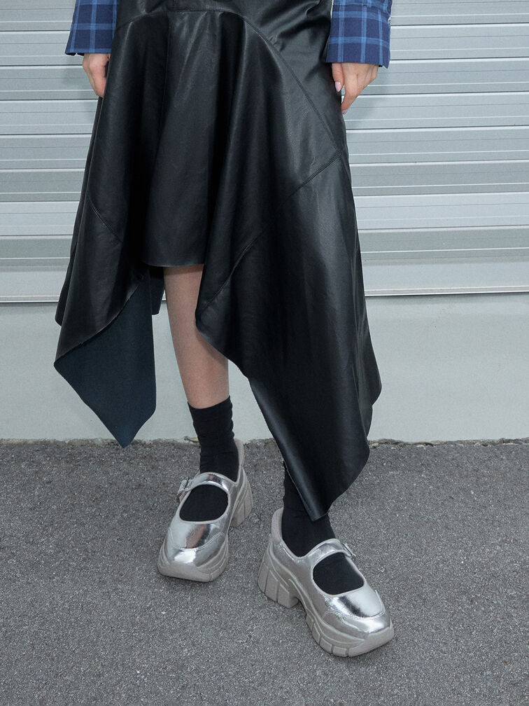 Yunna Metallic Leather & Recycled Fabric Mary Jane Sneakers, Silver, hi-res