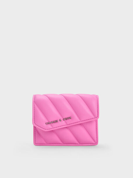 Asymmetric Flap Panelled Wallet, Pink, hi-res