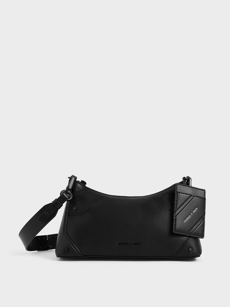 Charles & Keith cross body boxy bag with chain strap in black