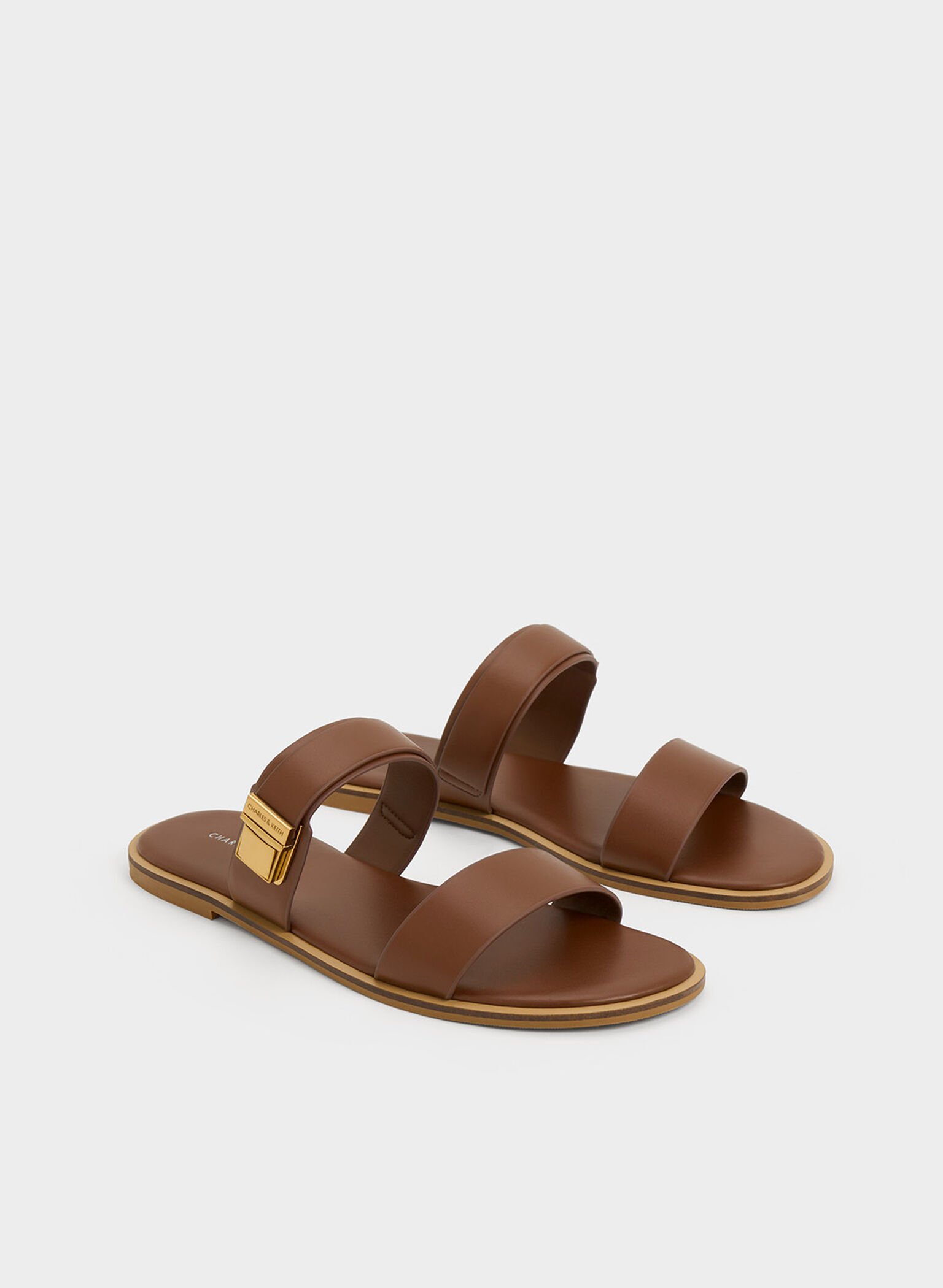 Dark Brown Dove Double-Strap Sandals - CHARLES & KEITH AU