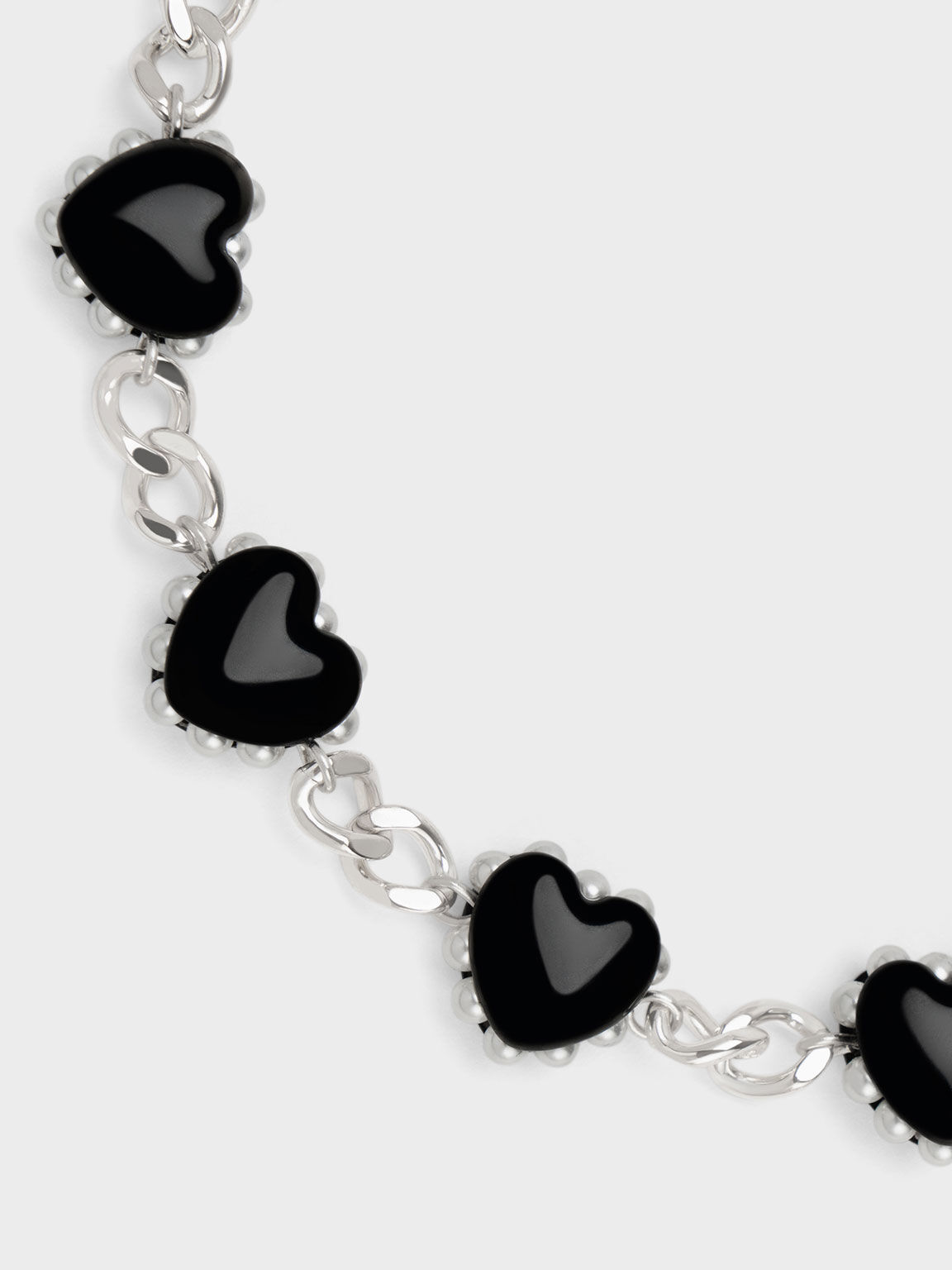 Heart Motif Choker Necklace, Black, hi-res