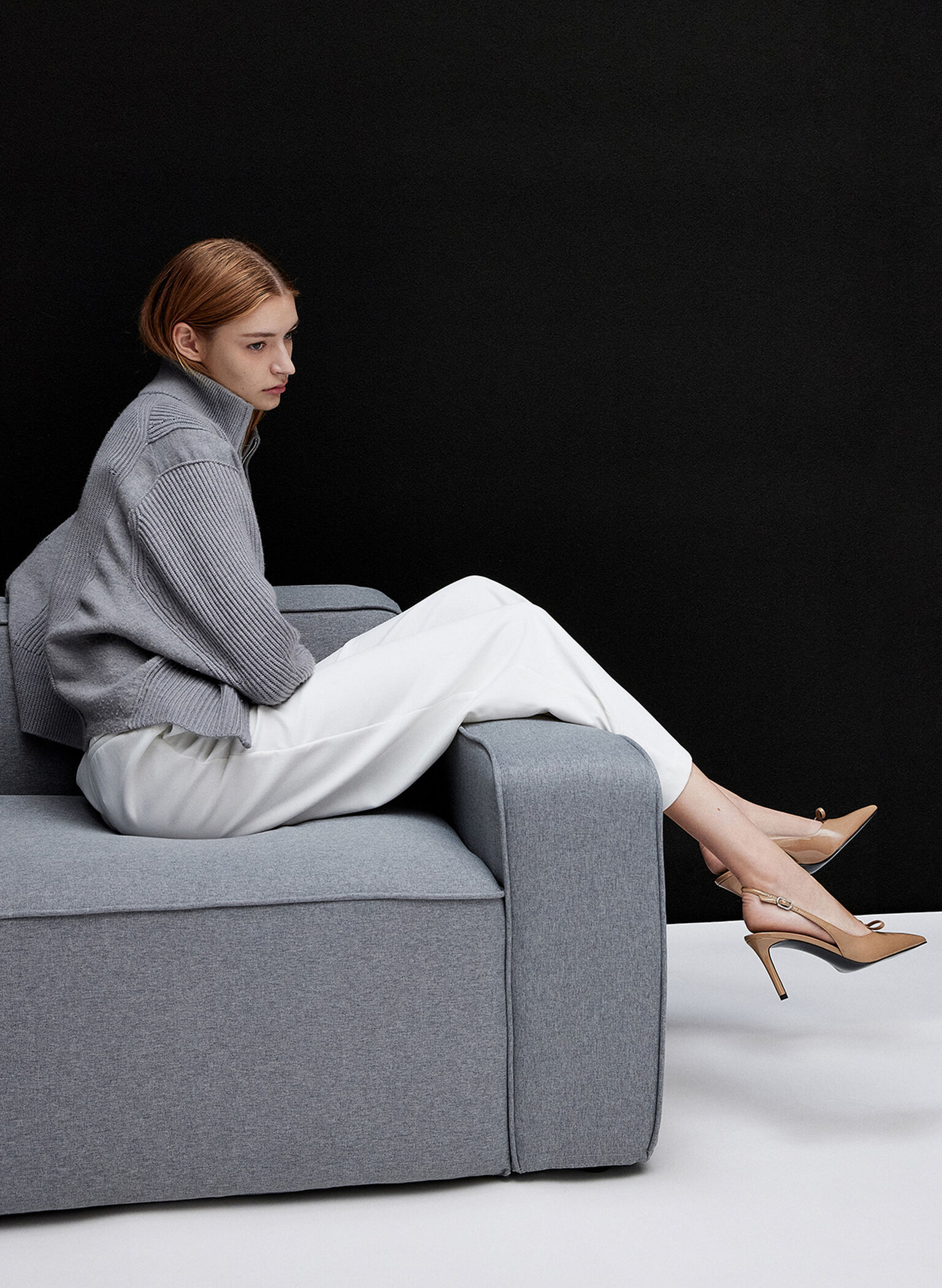 Patent Bow Slingback Pumps, Caramel, hi-res