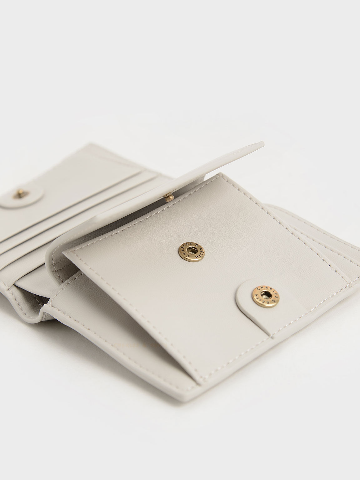 Evelynn Snap Button Mini Wallet, Light Grey, hi-res