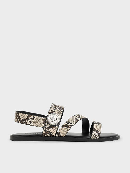 Sandalias Yara con cierre giratorio y estampado de serpiente, Animal print natural, hi-res