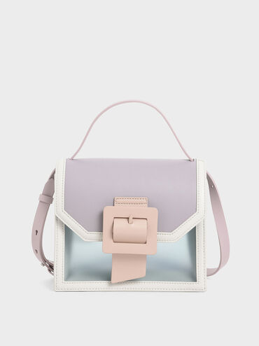 See-Through Effect Buckled Bag, Grey, hi-res