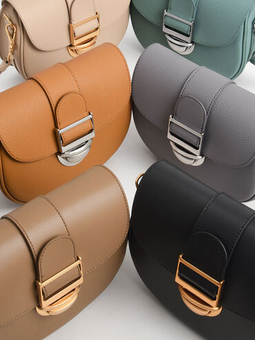 Amelia Metallic Push-Lock Crossbody Bag, Brown, hi-res