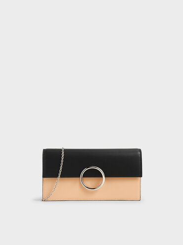 Two-Tone Ring Detail Long Wallet, Nude, hi-res