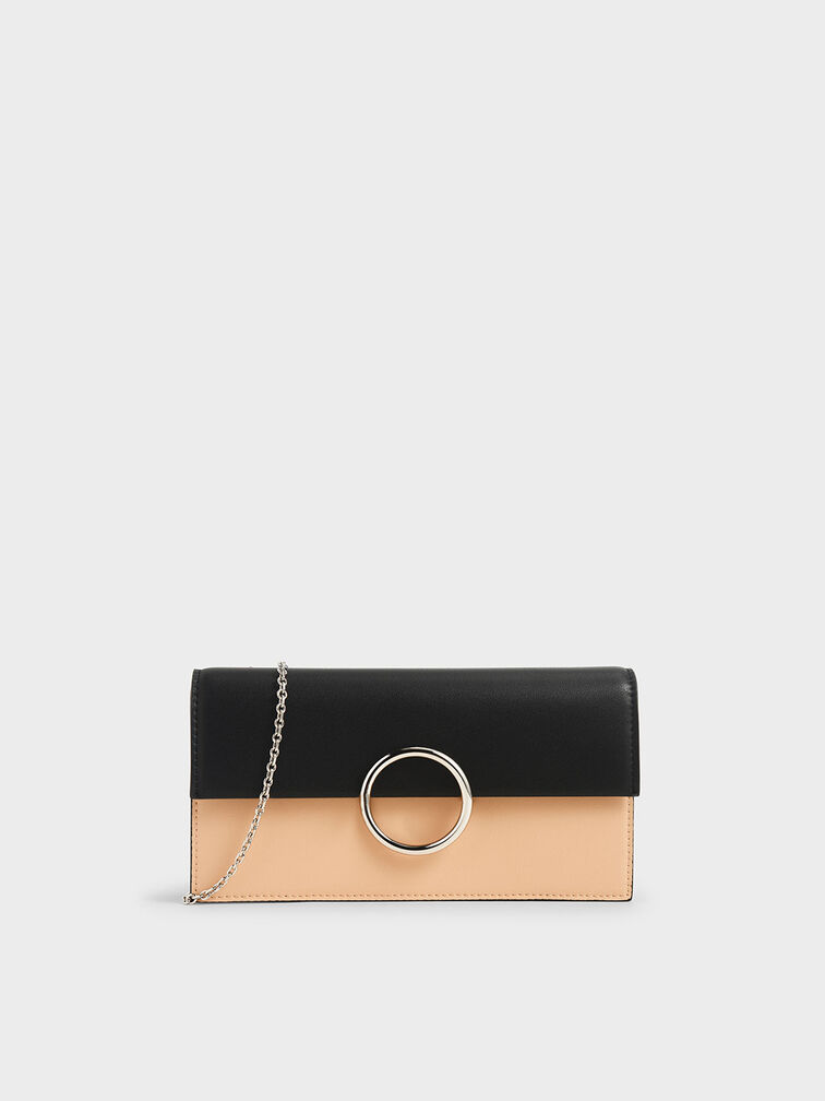 Two-Tone Ring Detail Long Wallet, Nude, hi-res