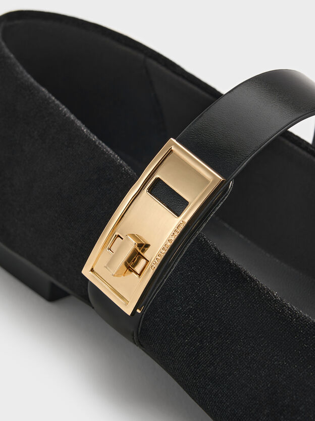 Lando Velvet Mary Jane Flats, Black Textured, hi-res