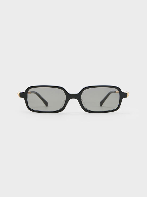 Gafas de sol Sable con montura rectangular y detalle de nudos, Negro, hi-res