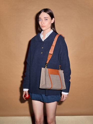 Mini Shalia Checkered Tote Bag, Cognac, hi-res