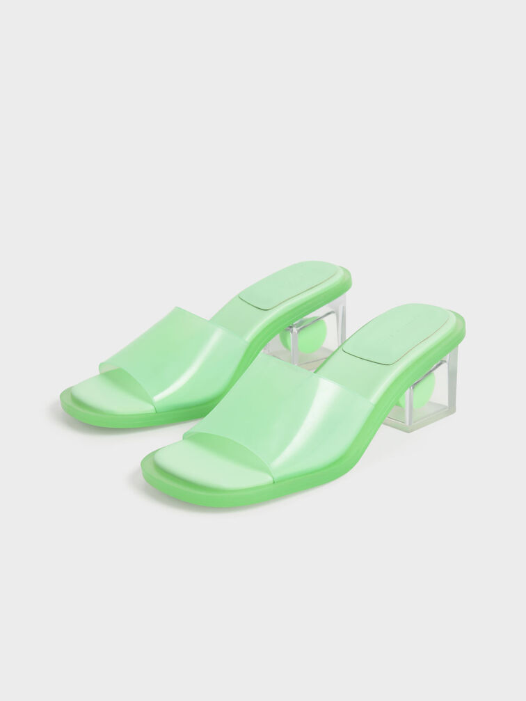 Madison Clear Sculptural Heel Mules, Green, hi-res